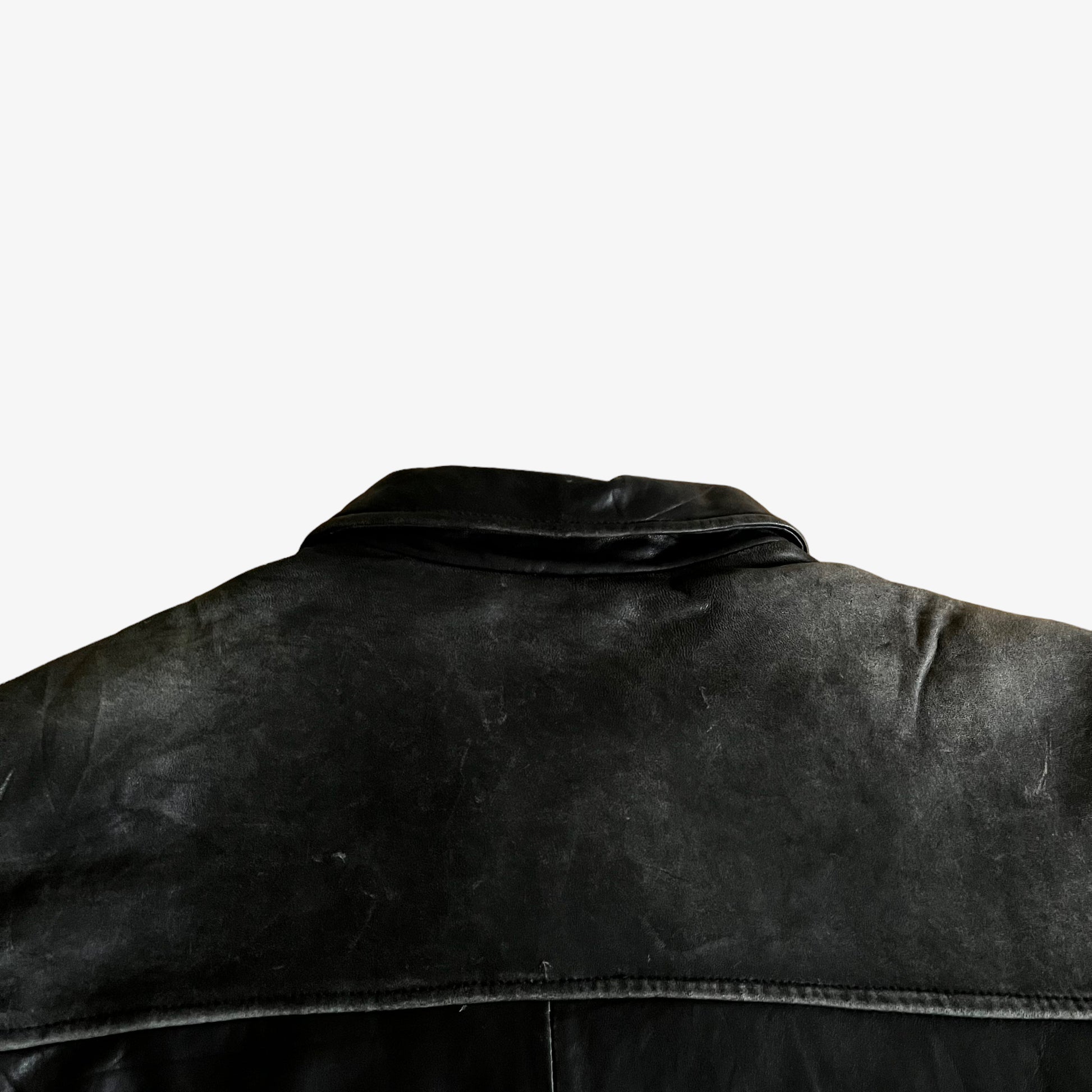 Vintage 90s Chaps Black Leather Driving Jacket Collar - Casspios Dream