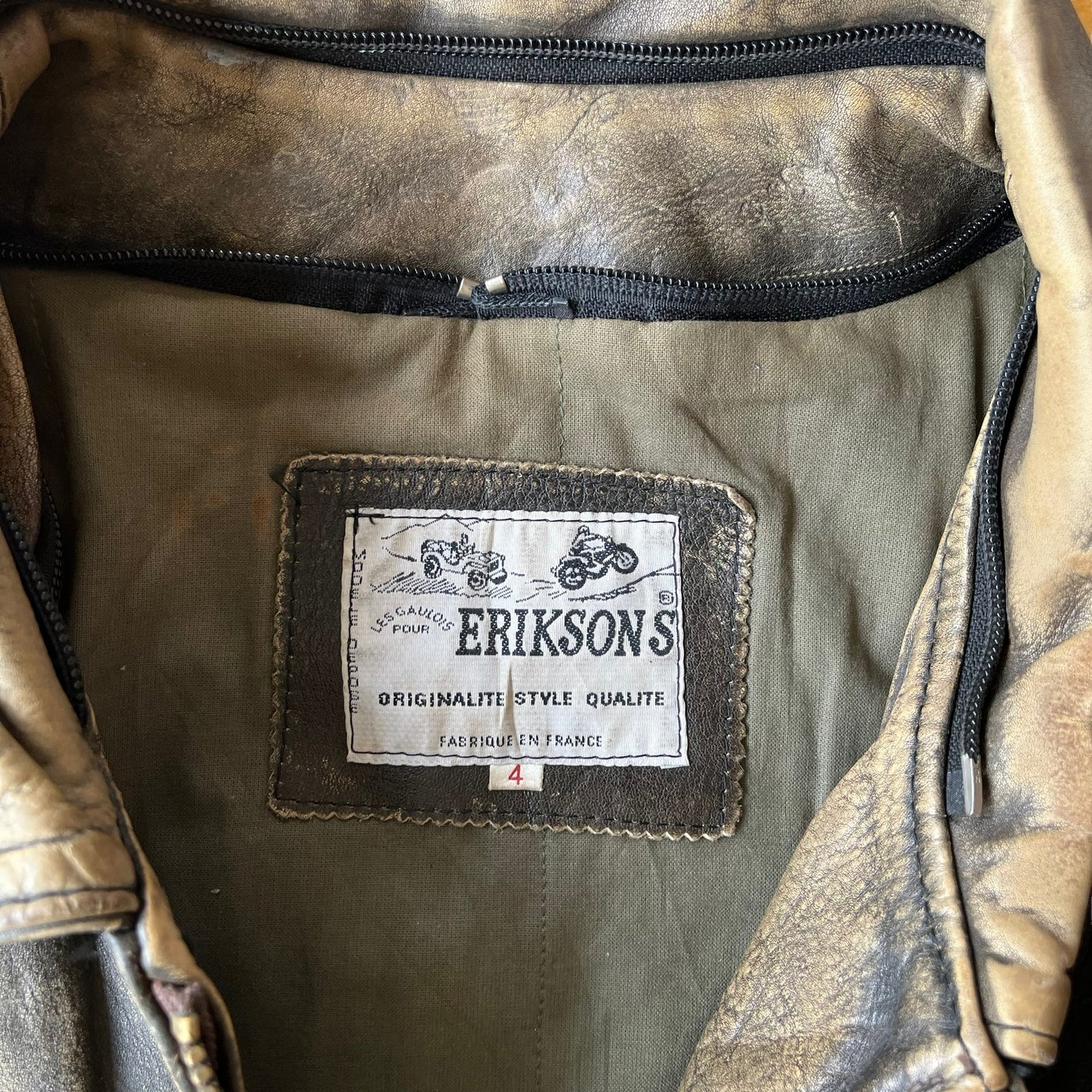 Vintage 90s Erikson Paris Brown Leather Pilot Jacket Label - Casspios Dream