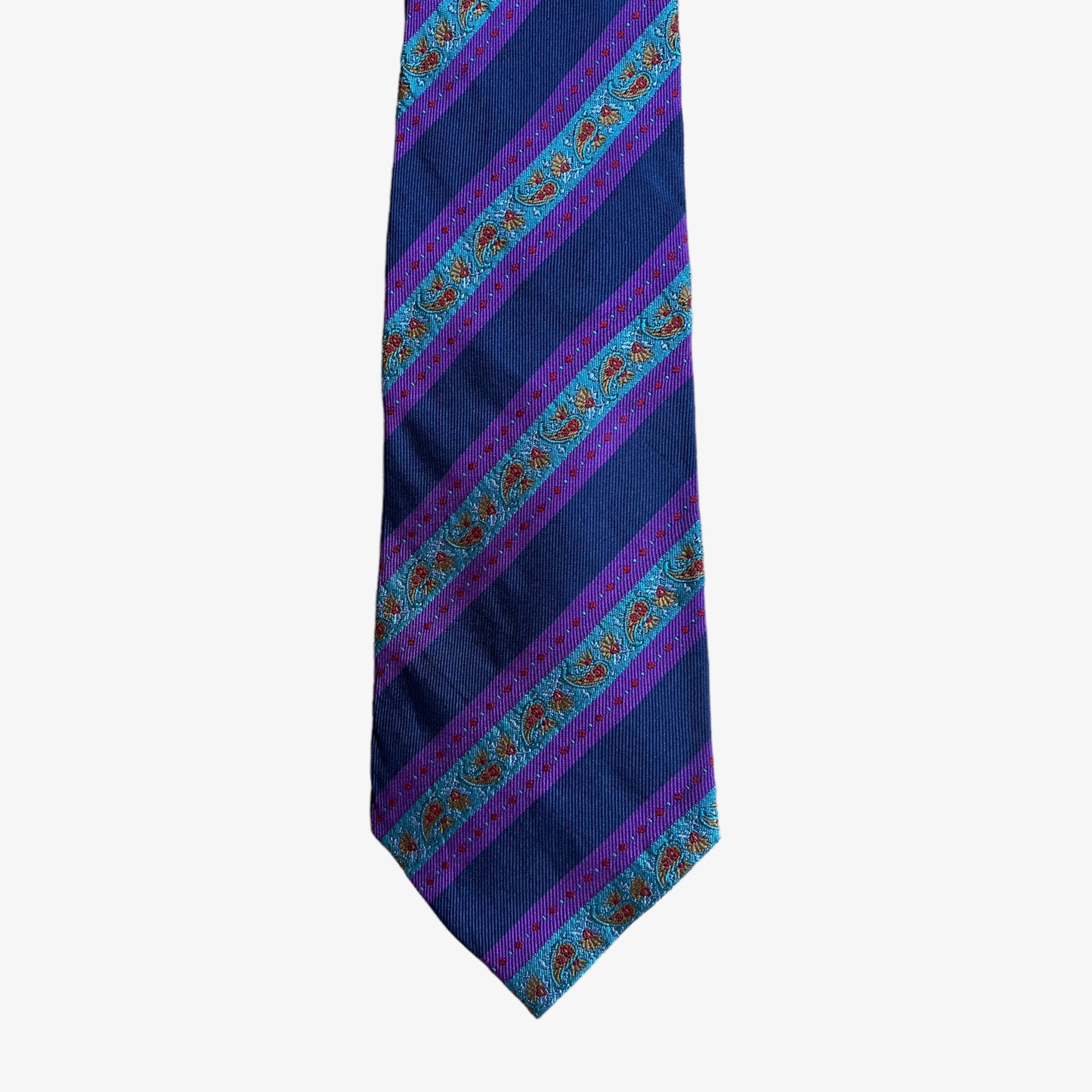 Vintage 90s Ermenegildo Zegna Paisley Print Striped Silk Tie Tip - Casspios Dream