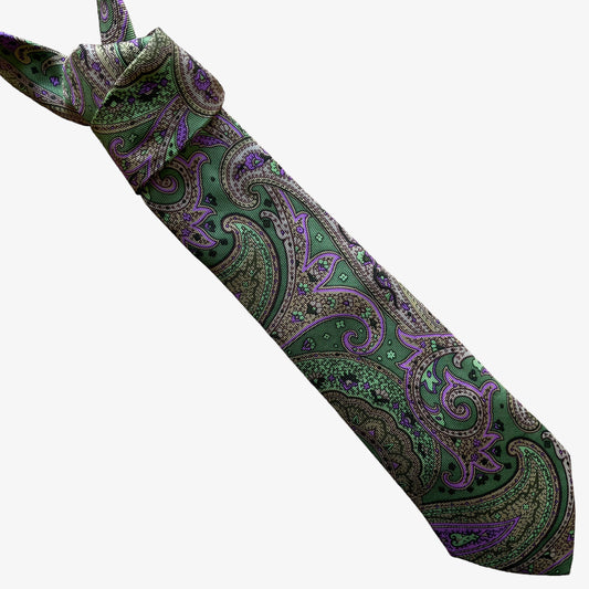 Vintage 90s Etro Paisley Funky Print Green Silk Tie - Casspios Dream