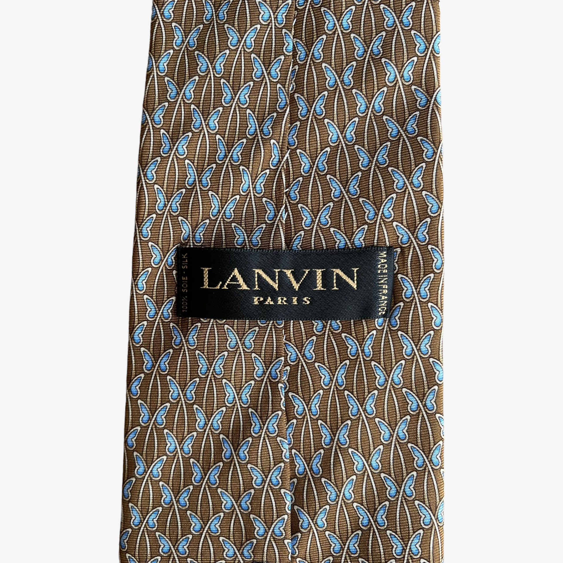 Vintage 90s Lanvin Blue Butterfly Print Gold Silk Tie Label - Casspios Dream