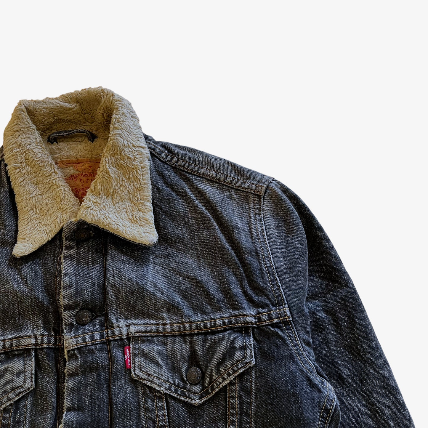 Vintage 90s Levis 71550 04 Grey Denim Trucker Jacket With Sherpa Lining Tag - Casspios Dream