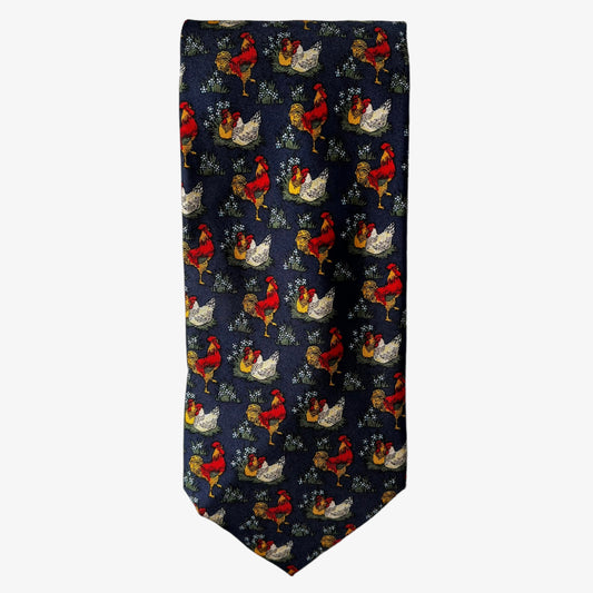 Vintage 90s Nina Ricci Chicken Rooster Print Silk Tie - Casspios Dream