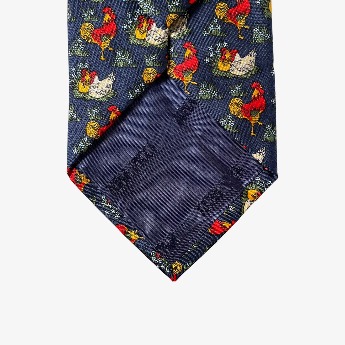 Vintage 90s Nina Ricci Chicken Rooster Print Silk Tie Back - Casspios Dream