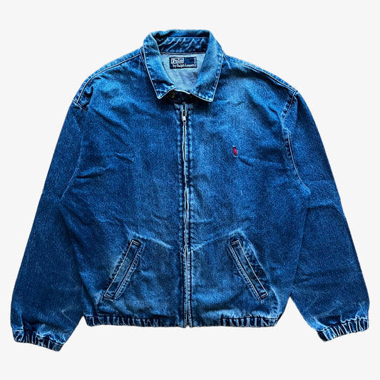 Vintage 90s Polo Ralph Lauren Blue Denim Harrington Jacket - Casspios Dream