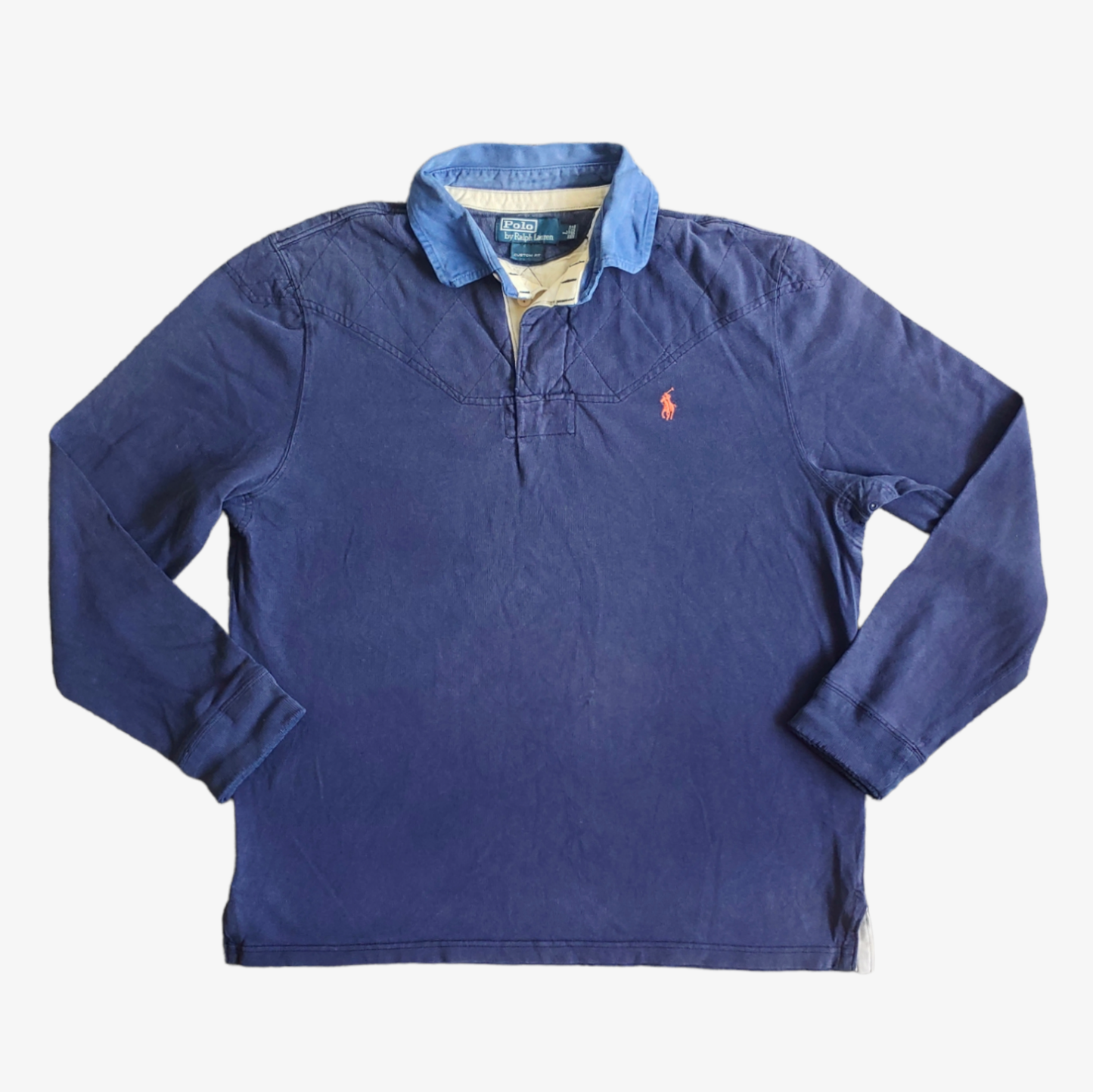 Vintage 90s Polo Ralph Lauren Blue Long Sleeve Rugby Shirt - Casspios Dream