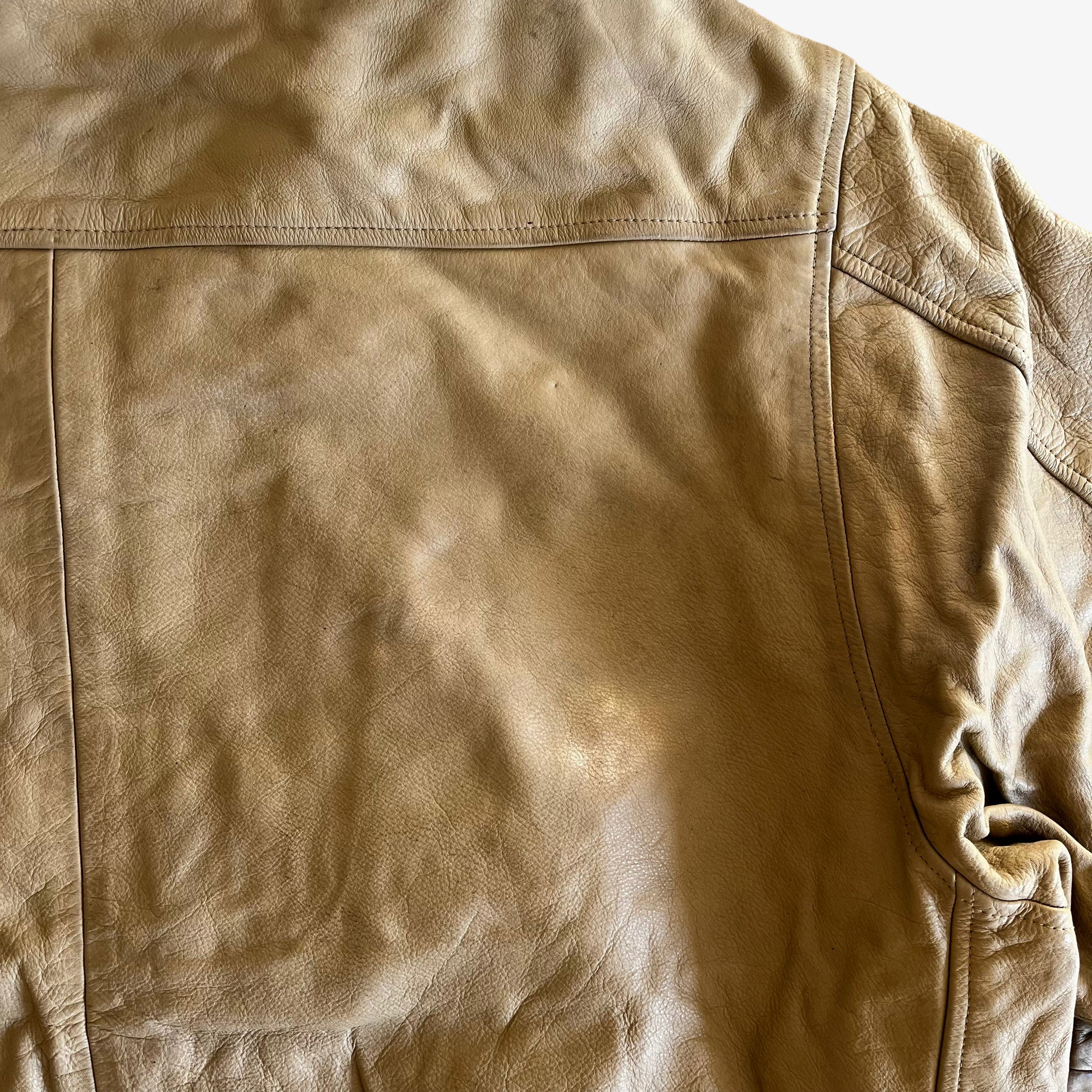Vintage 90s Redskins Beige Leather Varsity Jacket Shoulder - Casspios Dream