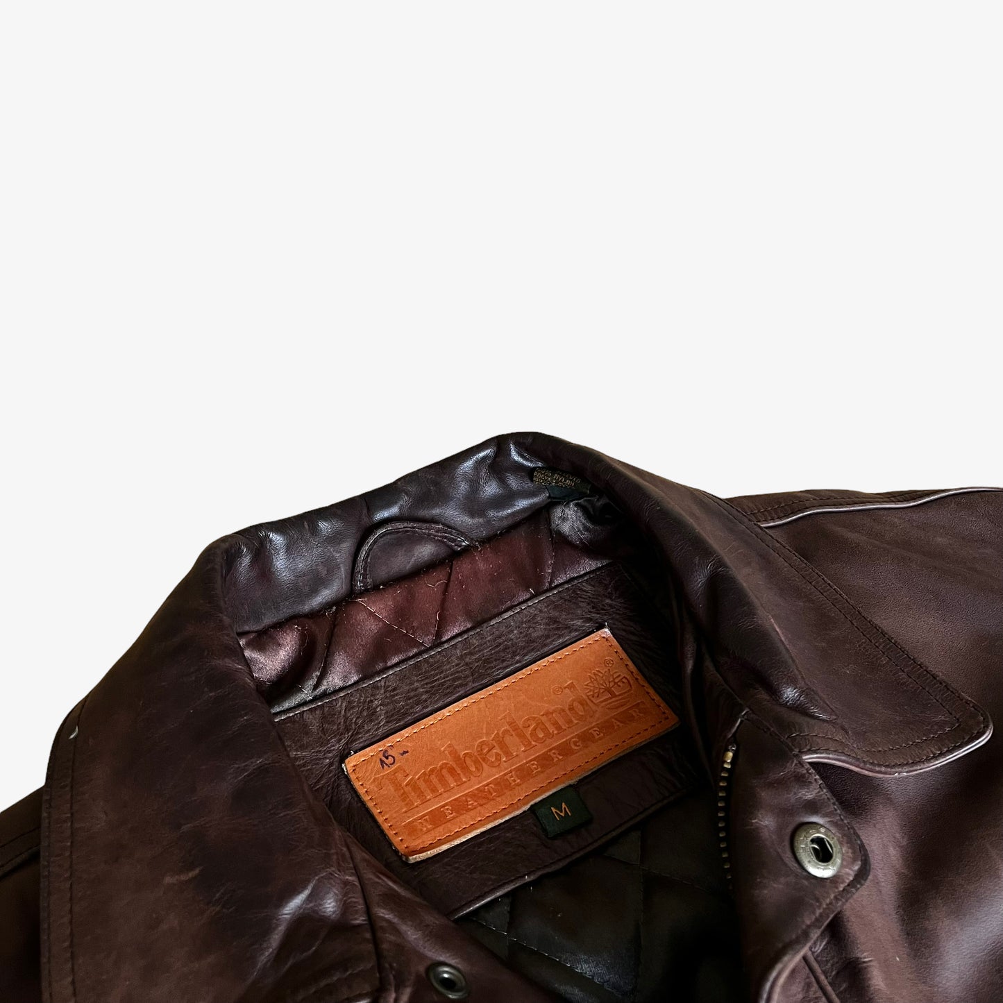 Vintage 90s Timberland Brown Leather Jacket Label - Casspios Dream