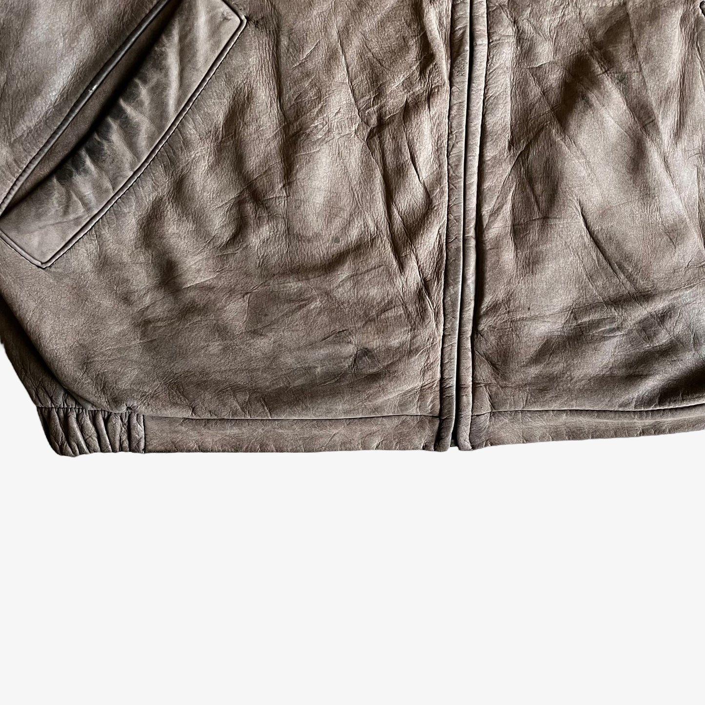 Vintage 90s Timberland Pale Brown Leather Driving Jacket Hem - Casspios Dream
