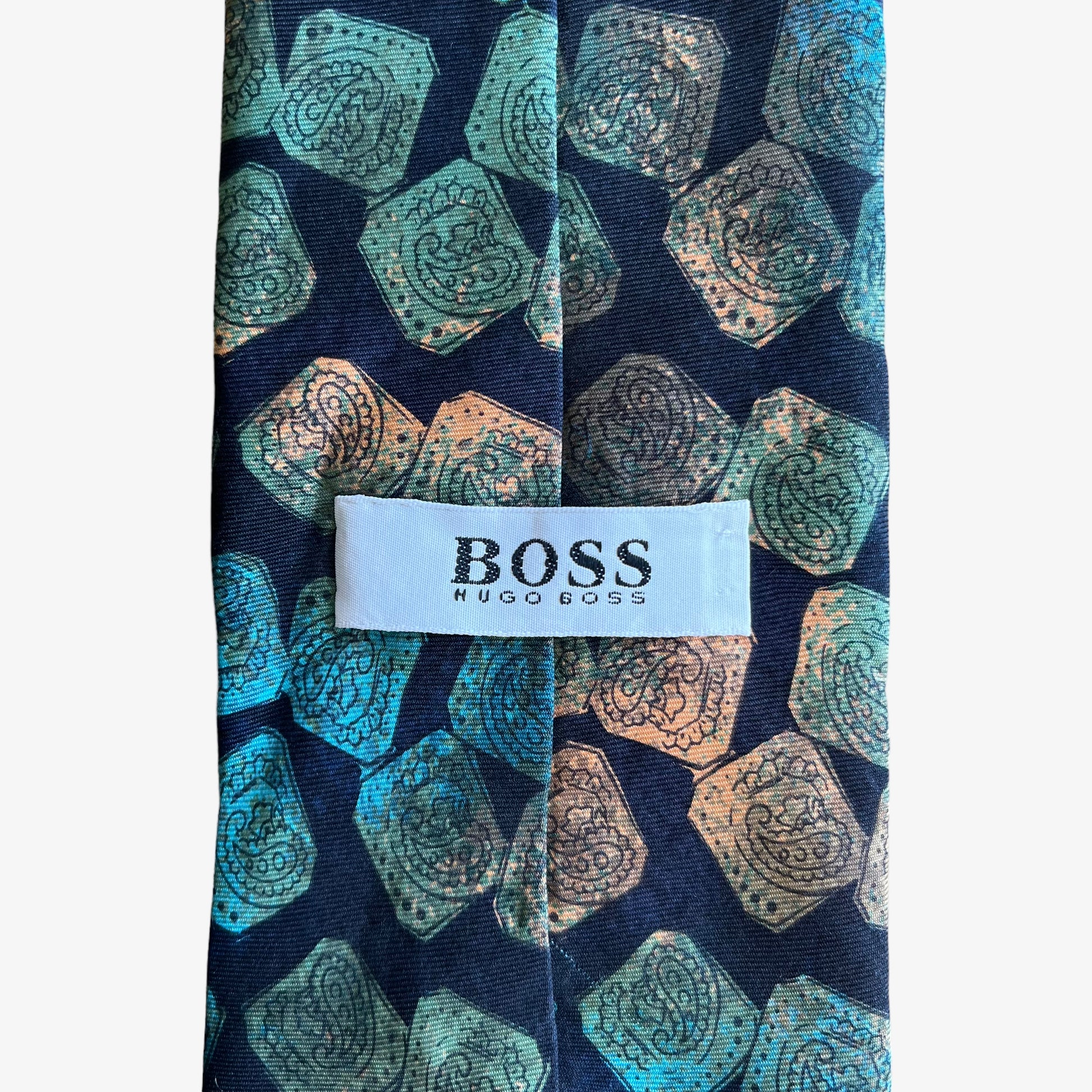 Vintage Y2K Hugo Boss Abstract Paisley Print Silk Tie Label - Casspios Dream