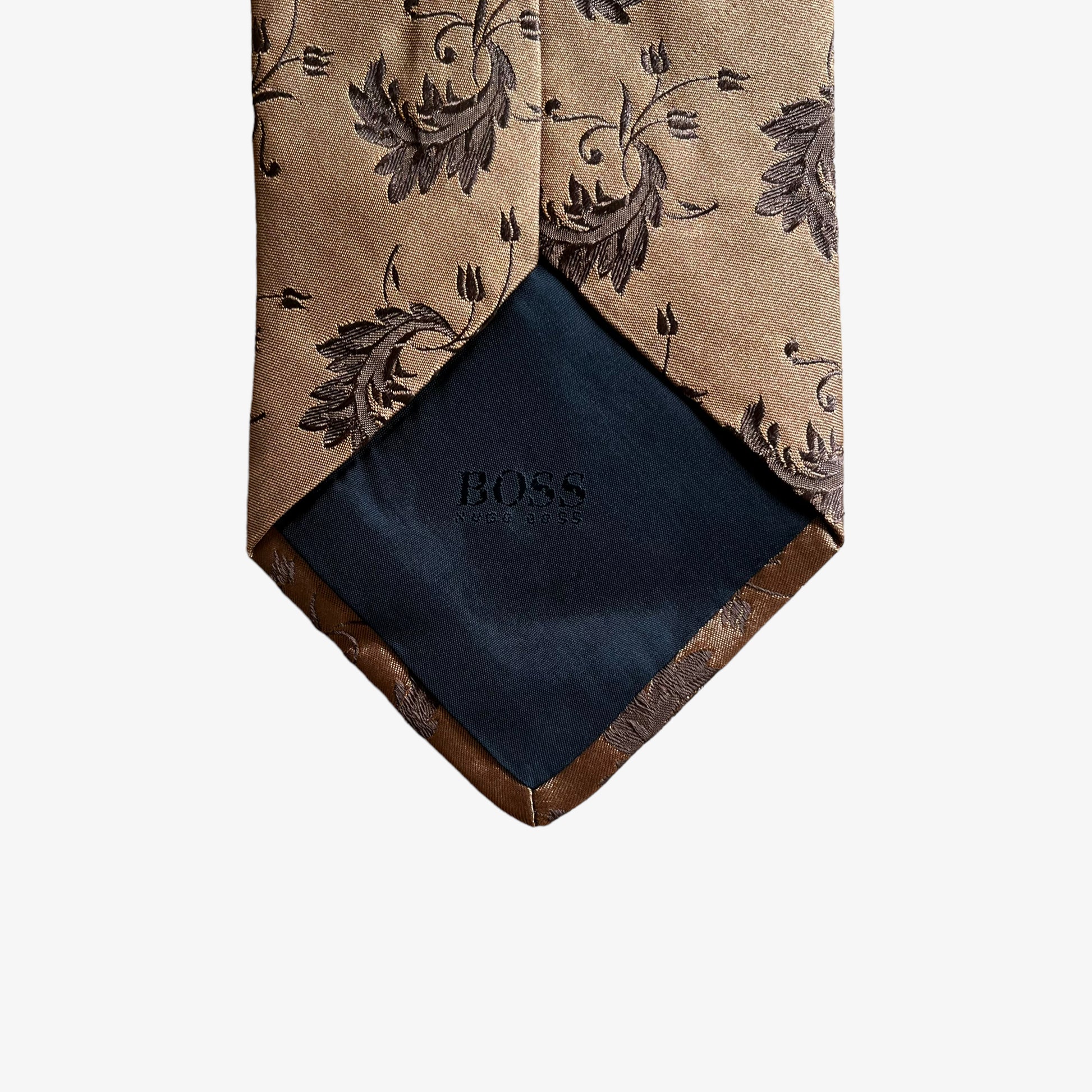 Vintage Y2K Hugo Boss Leaf Print Brown Silk Tie Back - Casspios Dream