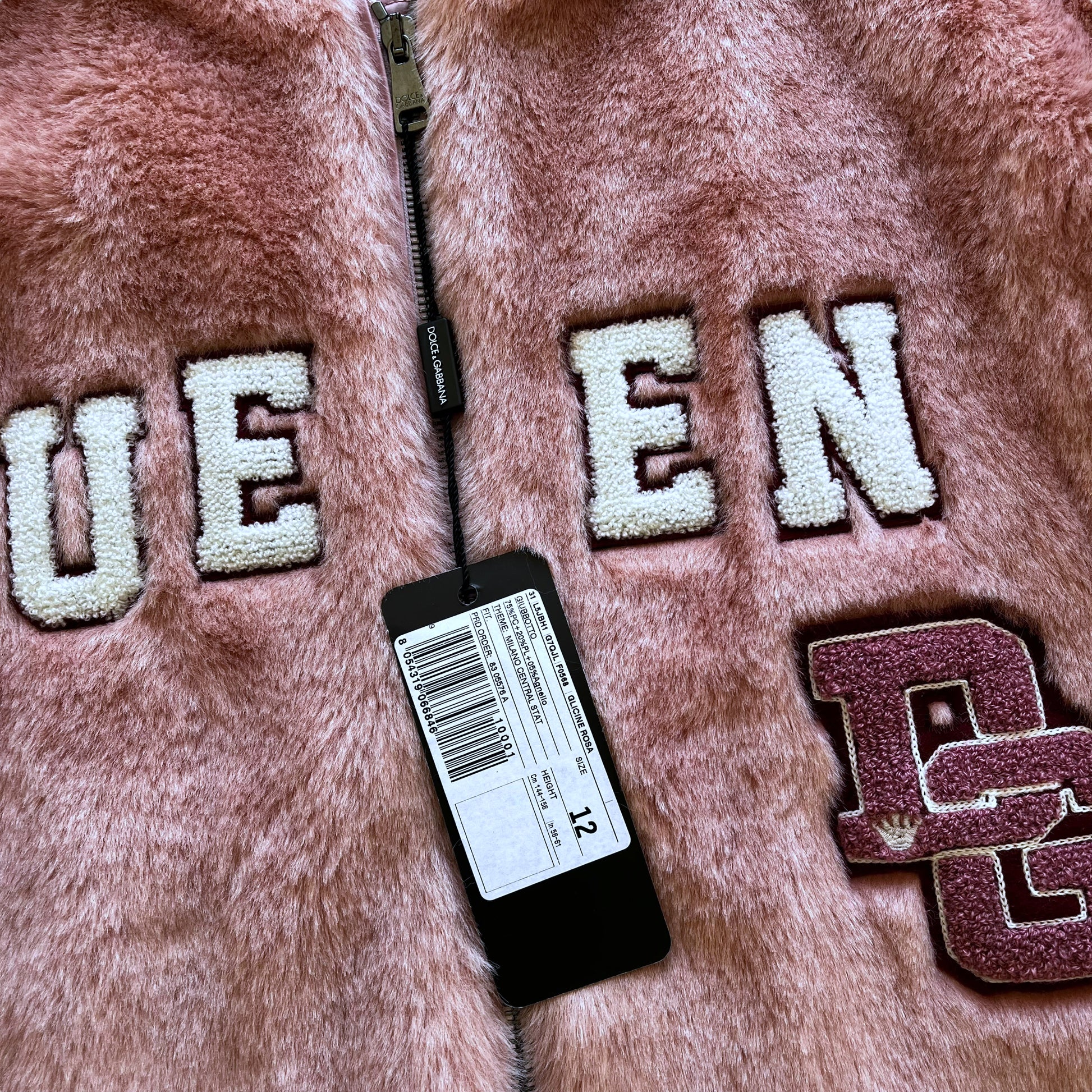 Womens Dolce & Gabbana Queen Faux Fur Pink Varsity Jacket Brand New With Tags Model - Casspios Dream