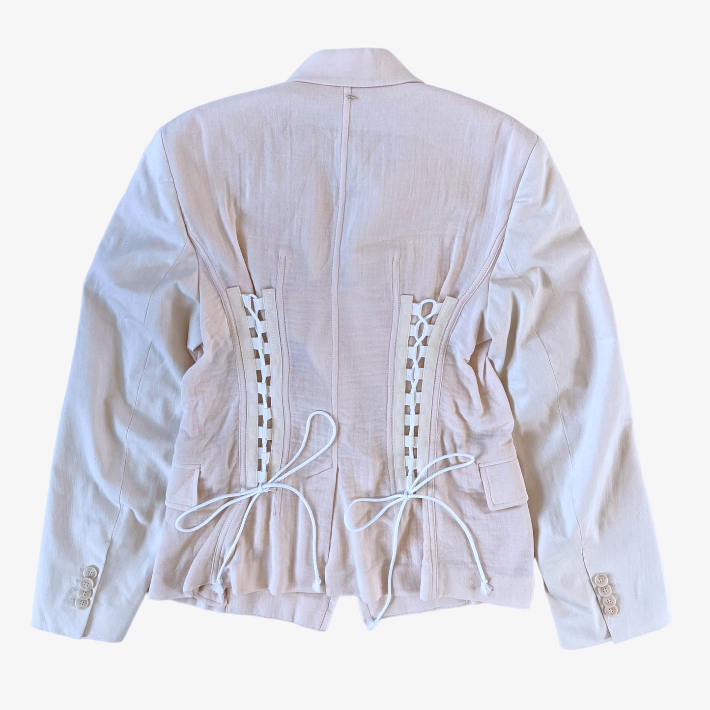 Womens Sportmax Cabina Pale Pink Blazer With Cream Sleeves And Back Fasteners Back - Casspios Dream