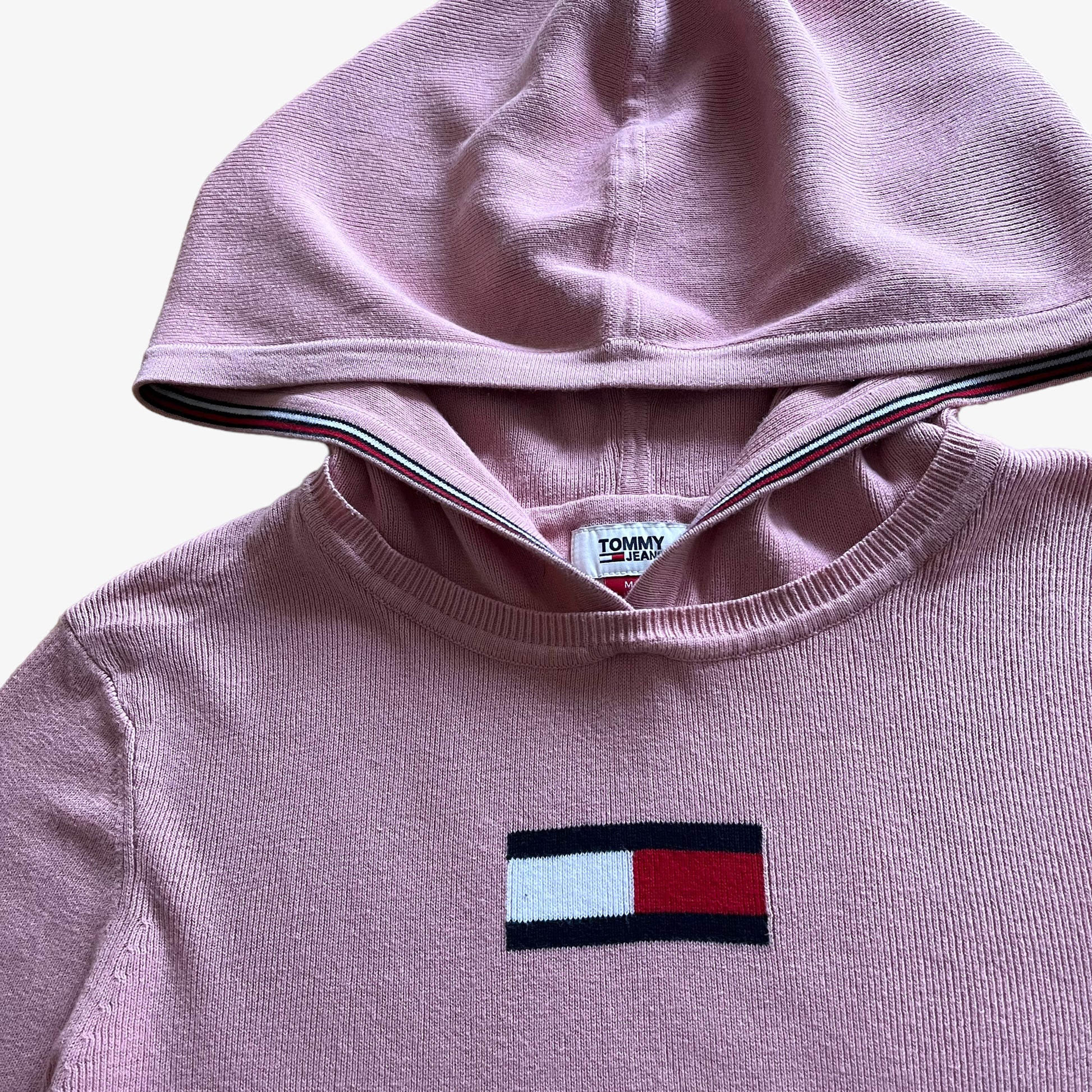 Womens Tommy Hilfiger Cropped Pink Hoodie With Printed Front Logo Flag - Casspios Dream