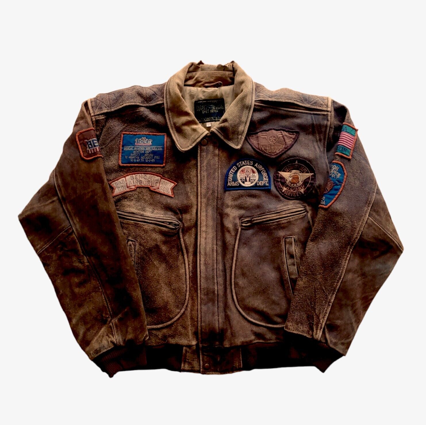 Vintage 1989 Bencat Aviation Service Brown Leather Pilot Jacket - Casspios Dream