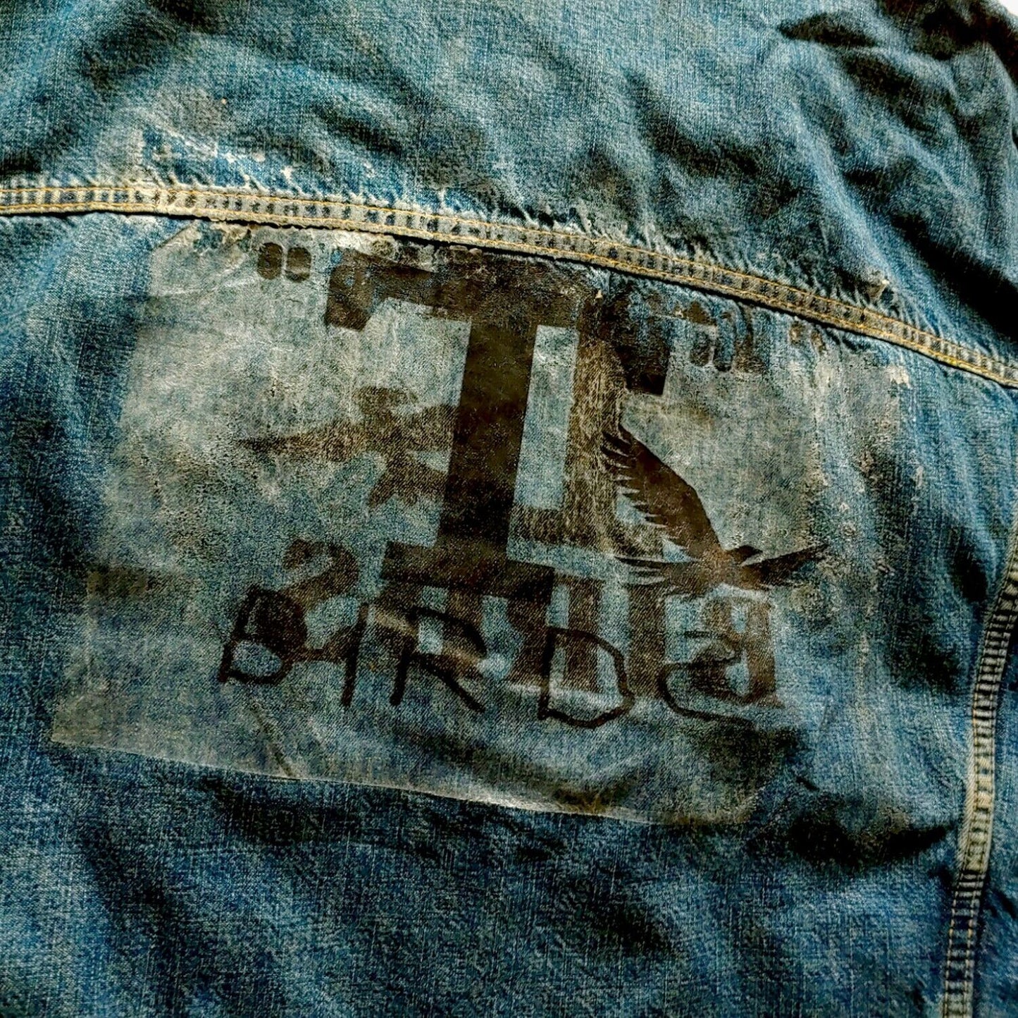 Vintage 1990s Diesel Stars Series Blue Denim Jacket With Grease T Birds Back Graphic Print & Leather Trim Logo - Casspios Dream