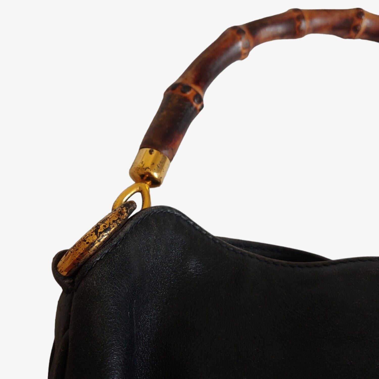Gucci Black Leather Bamboo Handle Bag - 1950's - GHW
